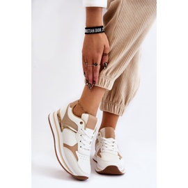 PG1 Women's Fashionable Wedge Sports Shoes White And Beige Yuki 1