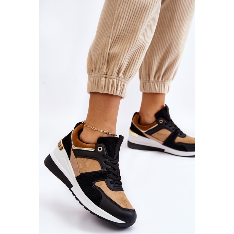 PG1 Classic Beige and Black Collide Wedge Sneakers 2