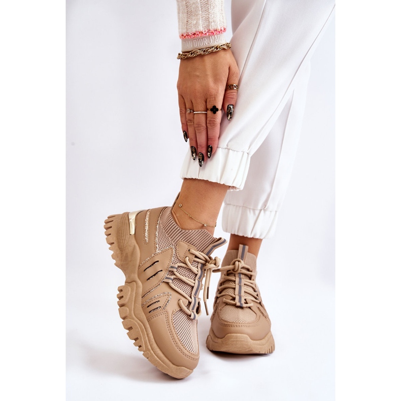 BM Women's Sock Slip-On Sports Shoes Beige Berna brown 1