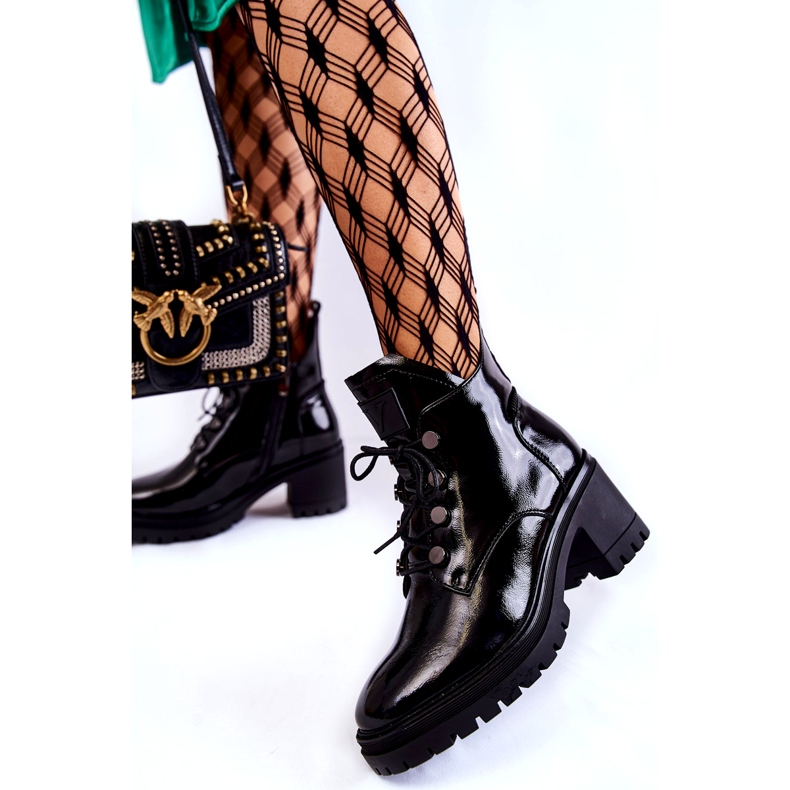 Vinceza Lacquered Warm Lace-up Boots Black Ragnhild 1