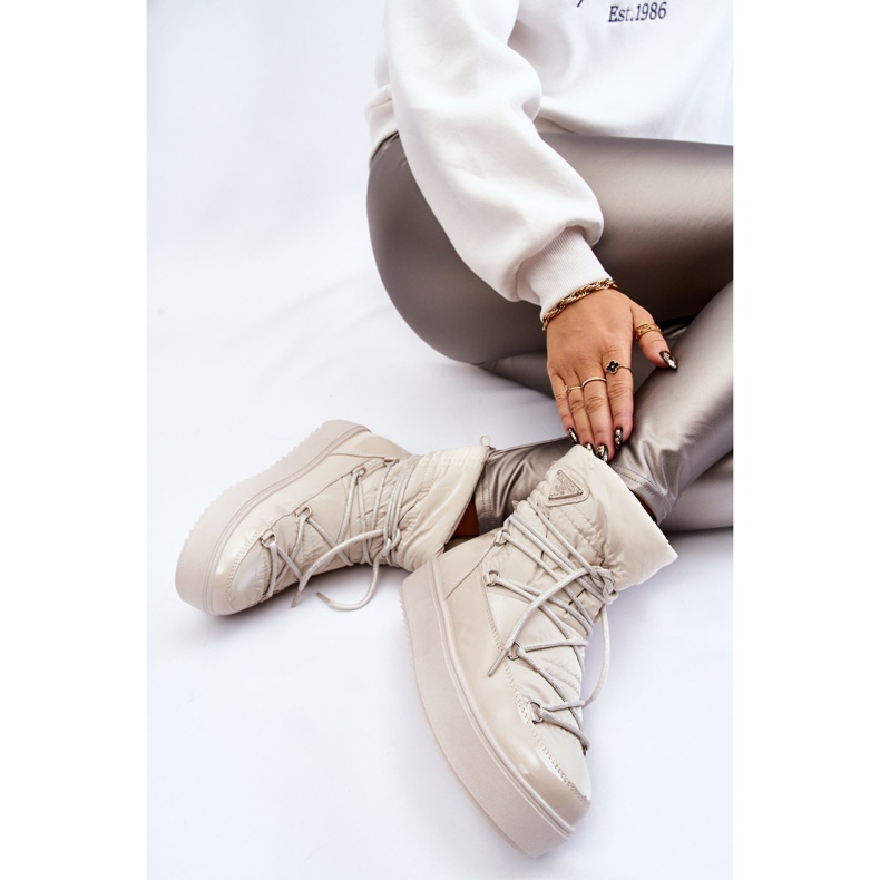 PM1 Women's Fashionable Lace-up Snow Boots Light Beige Carrios 1 PM1 Women's Fashionable Lace-up Snow Boots Light Beige Carrios 1