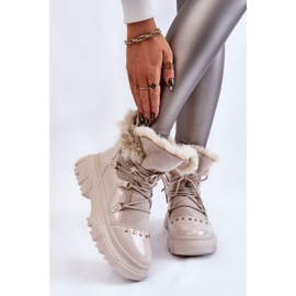 Women's Boots With Fur Lace-up Light Beige Merron 1