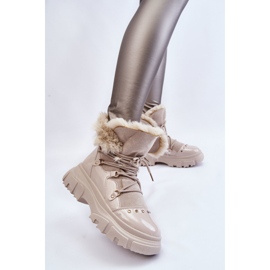 Women's Boots With Fur Lace-up Light Beige Merron 2