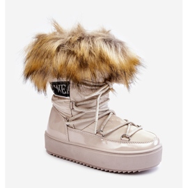 Children's Insulated Lace-up Snow Boots Beige Colioris brown 1