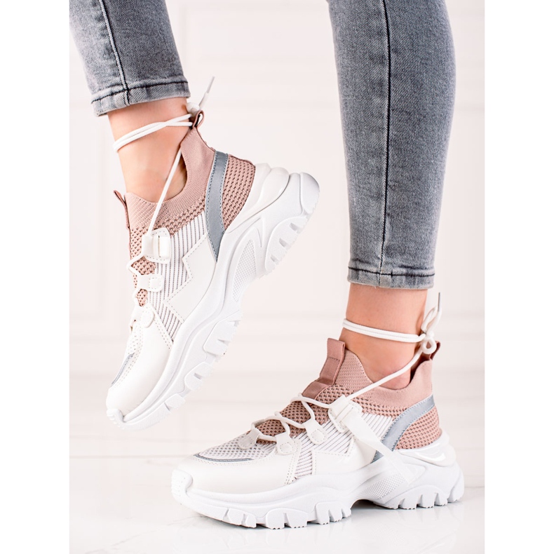 TRENDI Comfortable Lace Up Sneakers white pink 1 TRENDI Comfortable Lace Up Sneakers white pink 1