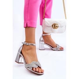 PA1 Sandals On A Low Heel With Rhinestones Silver Monra 2