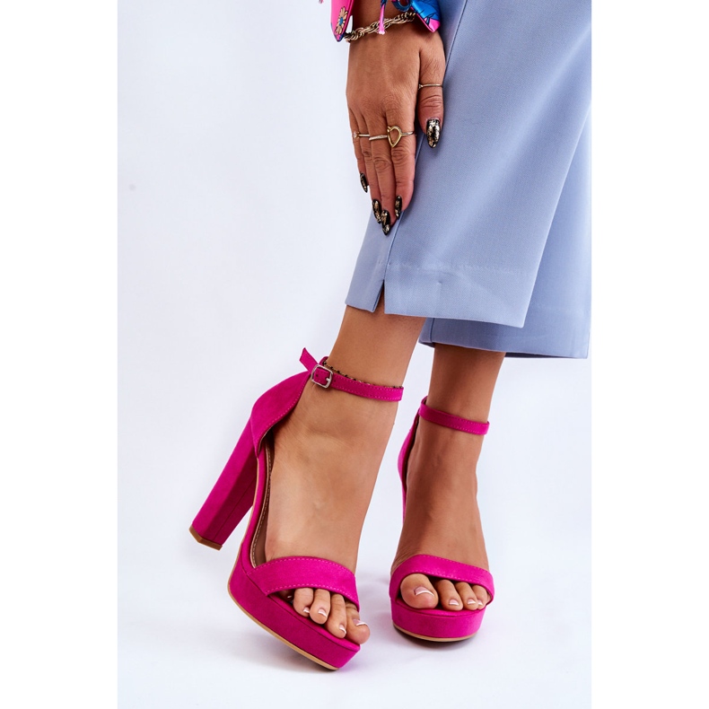 PA1 Fuchsia Spectacular Suede Sandals On A Heel pink 2