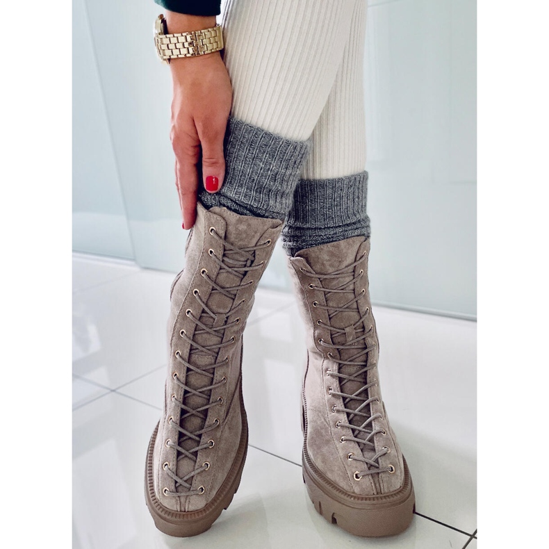BM Wayne Khaki women's lace-up boots beige grey 1