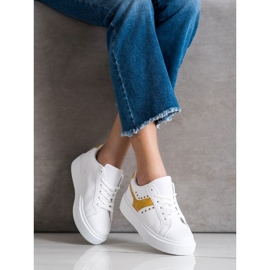 SHELOVET Casual Eco Leather Sneakers white yellow 1