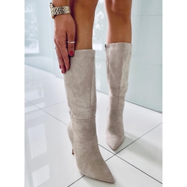 BM Marissa Khaki classic suede high heel boots beige 3