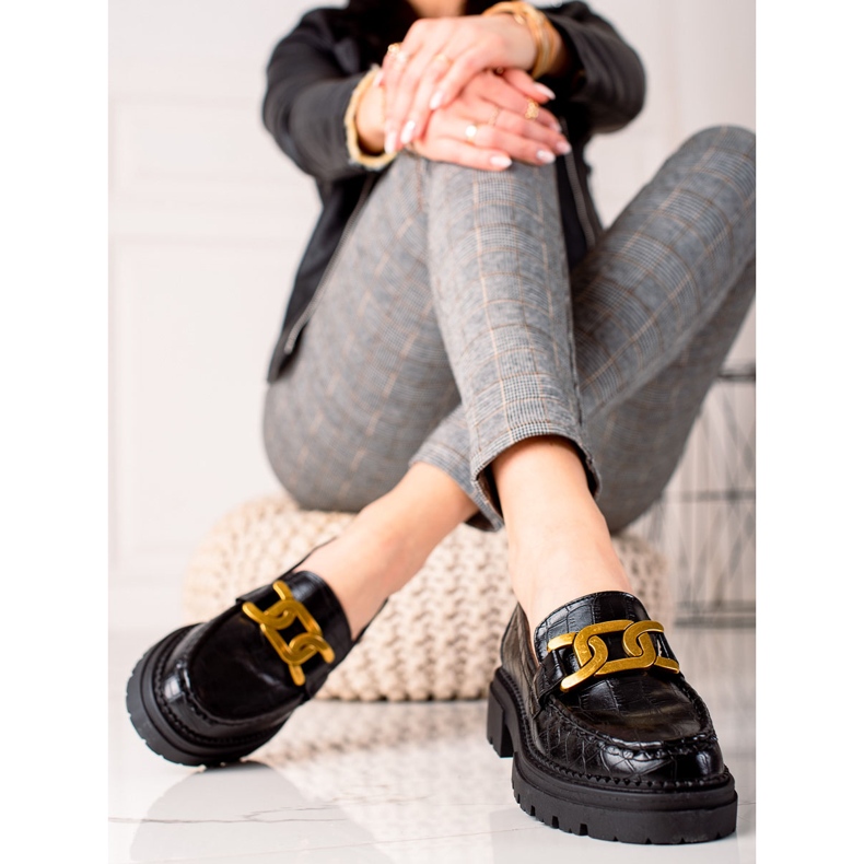 Loafers With Eco Leather Fashion LA.FI black golden 1 Loafers With Eco Leather Fashion LA.FI black golden 1