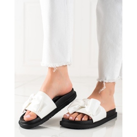 J. Star Platform slippers with a bow white 2