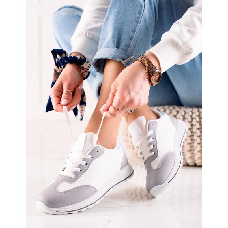 TRENDI Classic sport shoes made of eco leather white grey 1