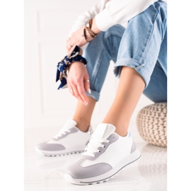 TRENDI Classic sport shoes made of eco leather white grey 2