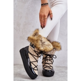 Women's Lace Up Snow Boots Beige And Black Santero 1