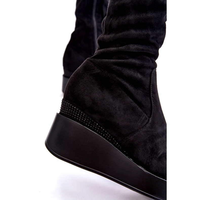 BM Women's Wedge Thigh High Boots Black Elori 3