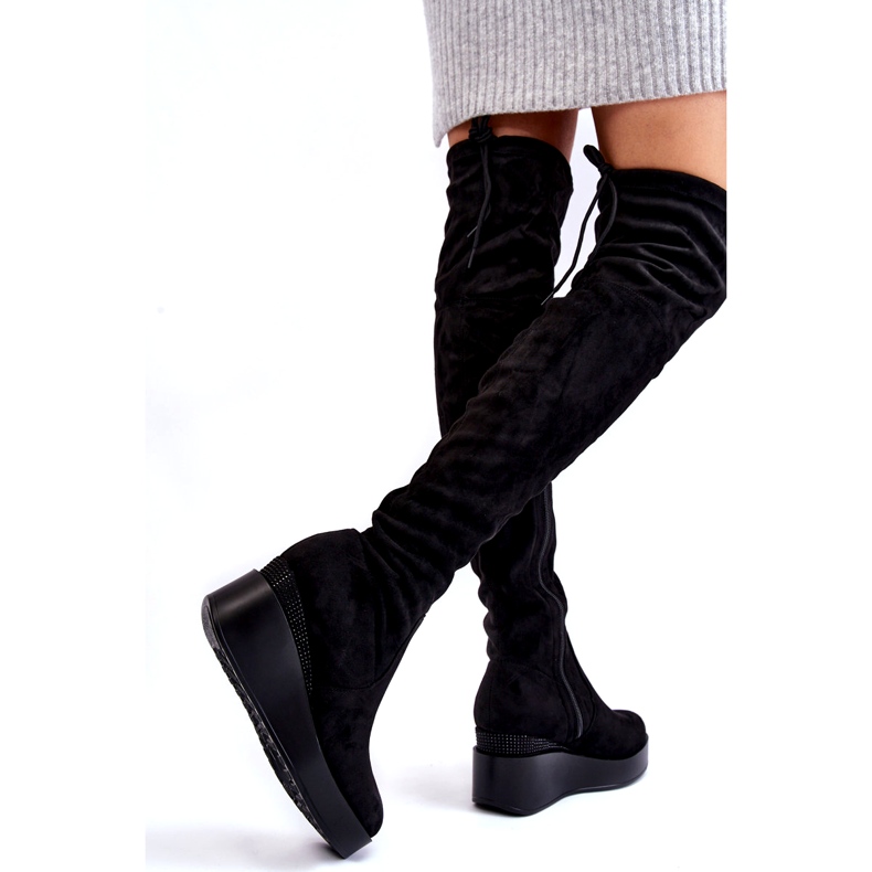BM Women's Wedge Thigh High Boots Black Elori 2