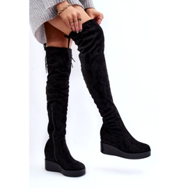 BM Women's Wedge Thigh High Boots Black Elori 1