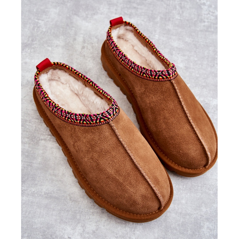 Suede Women's Slippers With Camel Fur Buffie brown 1