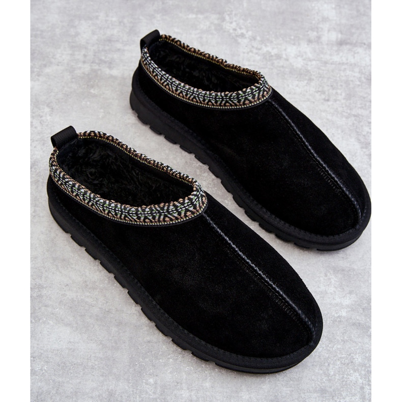 Women's Suede Slippers With Fur Black Buffie 2