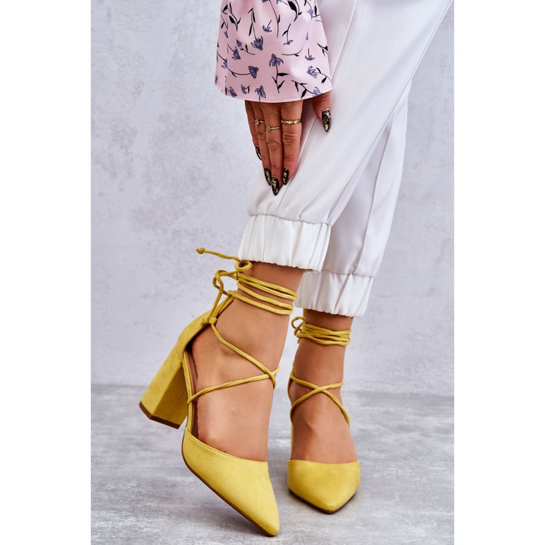PA1 Classic Lace Up Suede Pumps Yellow Lucira 1