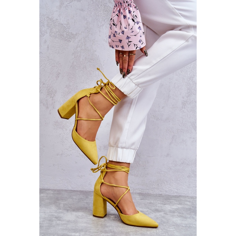 PA1 Classic Lace Up Suede Pumps Yellow Lucira 2