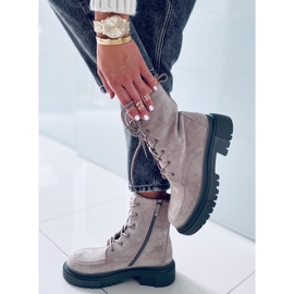 Roisin Khaki suede lace-up boots beige 2