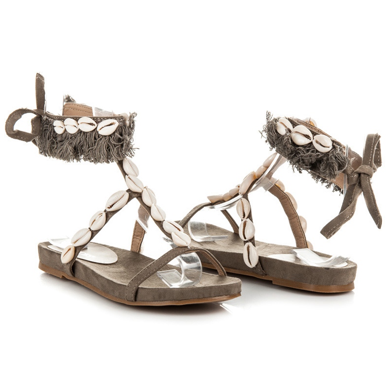 Vices Tied sandals with shells brown 1