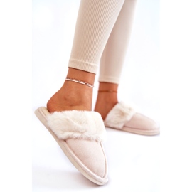 Women's smooth slippers with bright beige fur 3