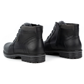 Polbut Men's winter leather boots J34S Black with gray 5