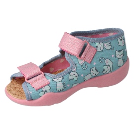 Befado Children's slippers with kittens Cork insert 342p040 blue/pink 2