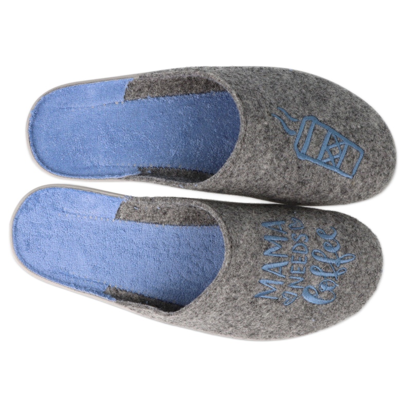 Befado women's slippers 235d188 gray with blue embroidery 2