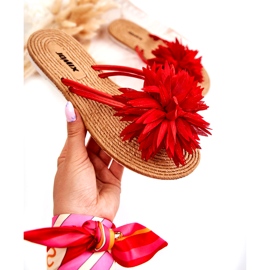 WJ1 Women's flip-flops with a fabric decoration Eviana red 2