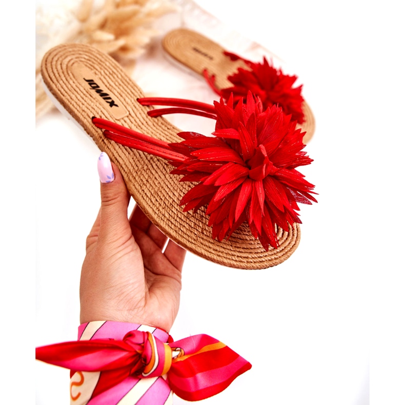 WJ1 Women's flip-flops with a fabric decoration Eviana red 2