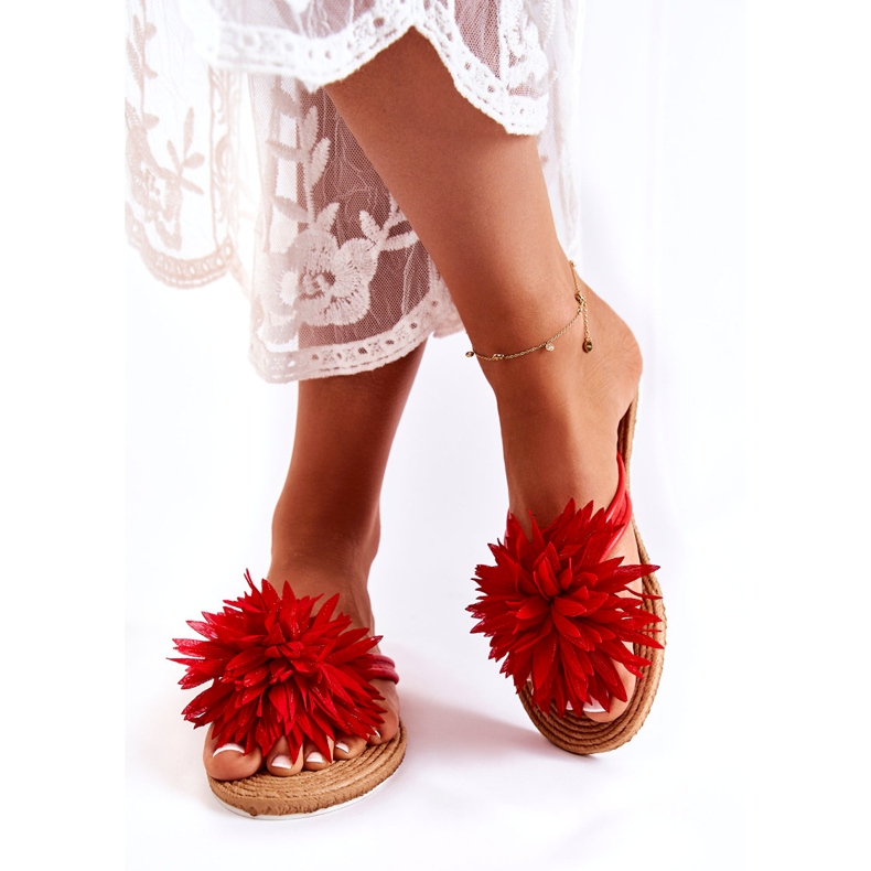 WJ1 Women's flip-flops with a fabric decoration Eviana red 4