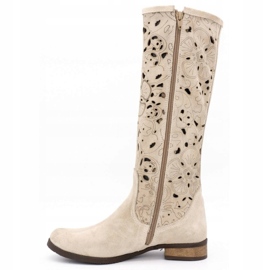 Olivier Women's openwork boots Light beige flowers 1
