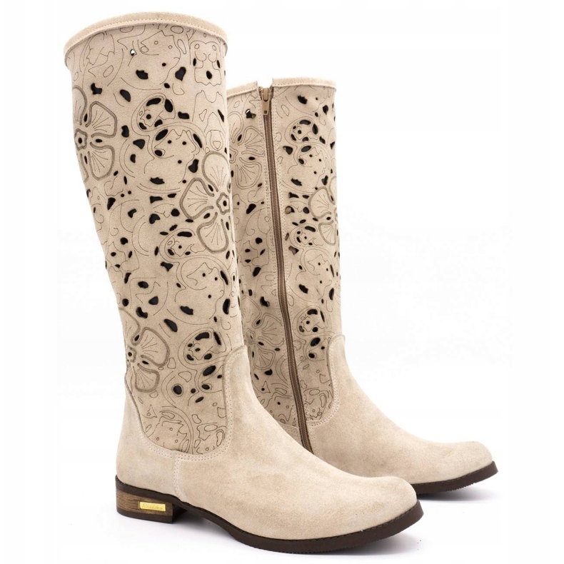 Olivier Women's openwork boots Light beige flowers 2