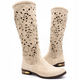 Olivier Women's openwork boots Light beige flowers 3