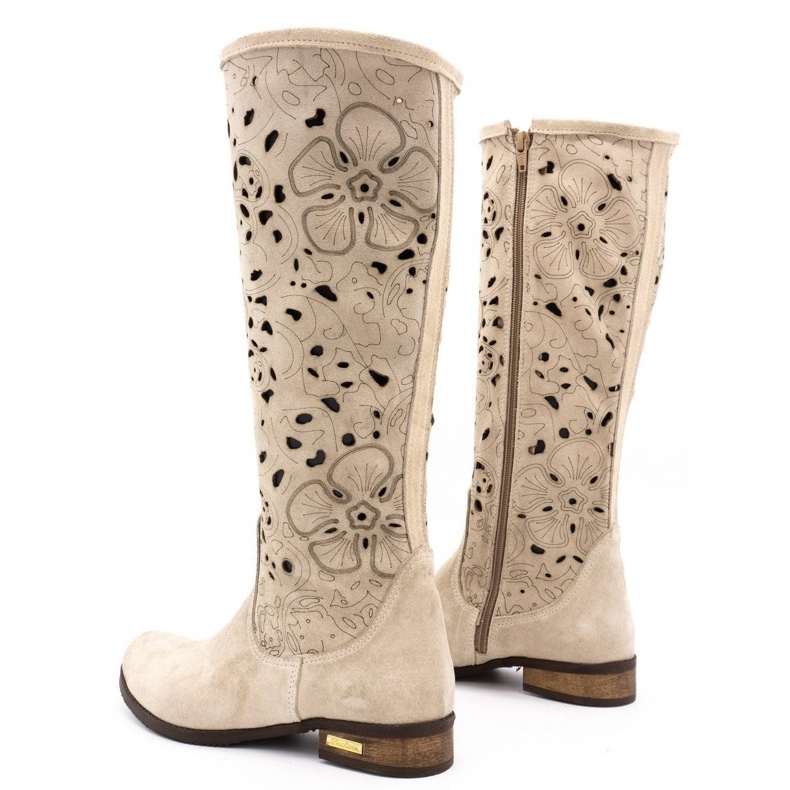 Olivier Women's openwork boots Light beige flowers 4
