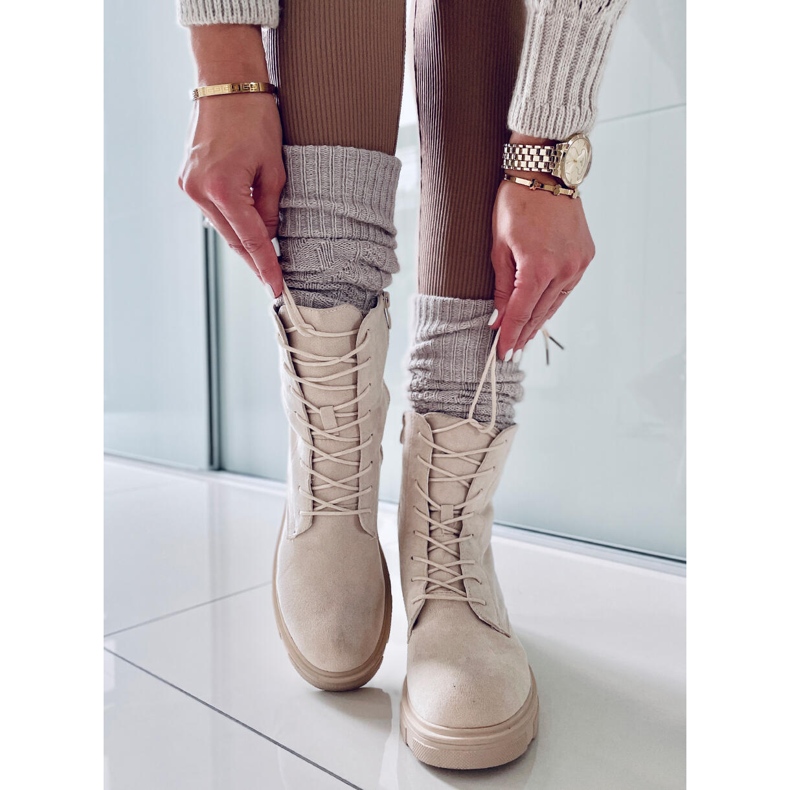 PA1 Lavey Beige lace-up suede boots 1