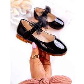 Vinceza Patent leather children's ballerina shoes with Velcro and a bow, black 1