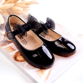 Vinceza Patent leather children's ballerina shoes with Velcro and a bow, black 3