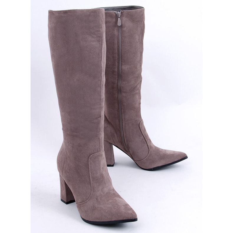 PA1 Farrah Khaki suede heeled boots beige grey 1