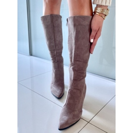 PA1 Farrah Khaki suede heeled boots beige grey 2