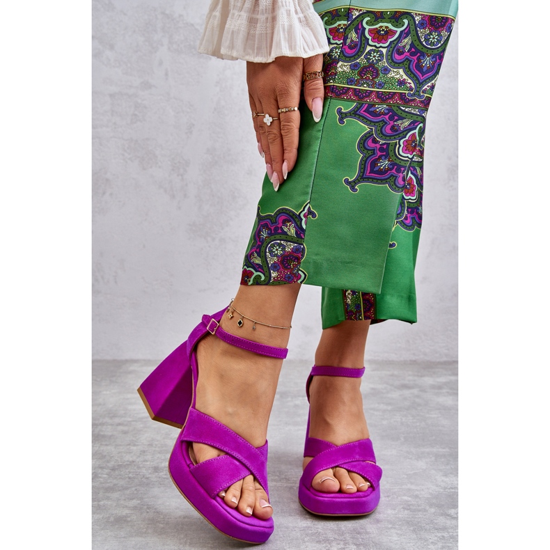 Lewski Shoes Women's Suede High Heel Sandals Leski Shoes 3221 Fuchsia pink 1