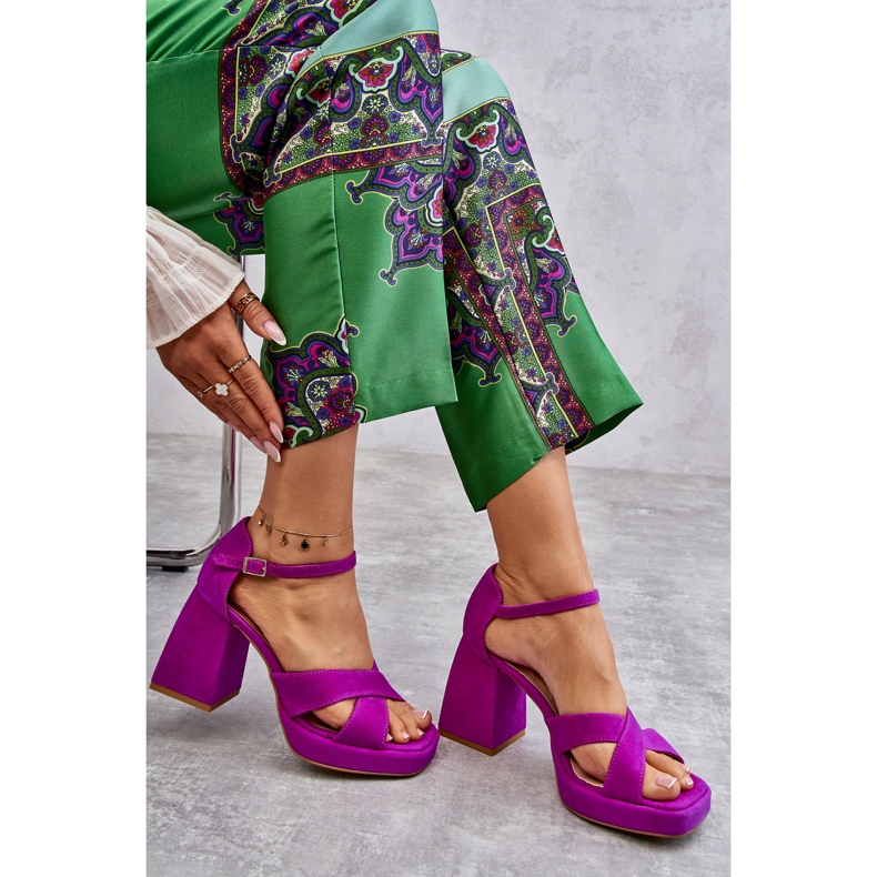 Lewski Shoes Women's Suede High Heel Sandals Leski Shoes 3221 Fuchsia pink 2