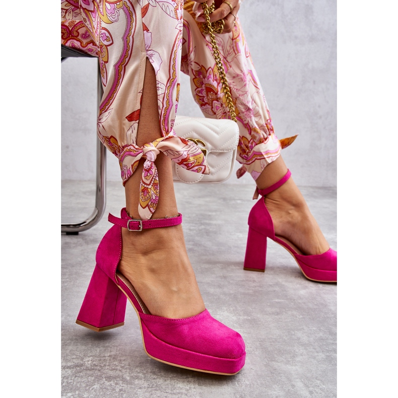 PS2 Fuchsia Diame Suede Chunky Heels Platform Pumps pink 2