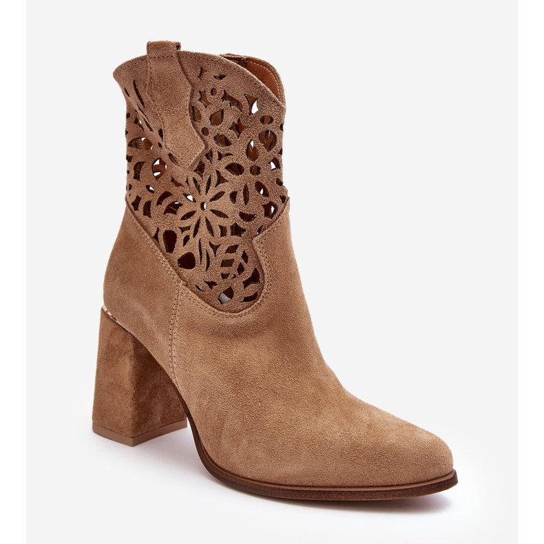 Lewski Shoes Suede Openwork Ankle Boots Leewski Shoes 3264 Dark Beige brown 2