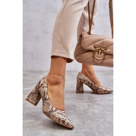 Lewski Shoes Leather Pumps With Snake Pattern Left Shoes 3277 Beige-Gold golden 2 Lewski Shoes Leather Pumps With Snake Pattern Left Shoes 3277 Beige-Gold golden 2
