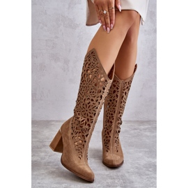 Lewski Shoes Suede Openwork Boots Leewski Shoes 3234 Dark Beige 1